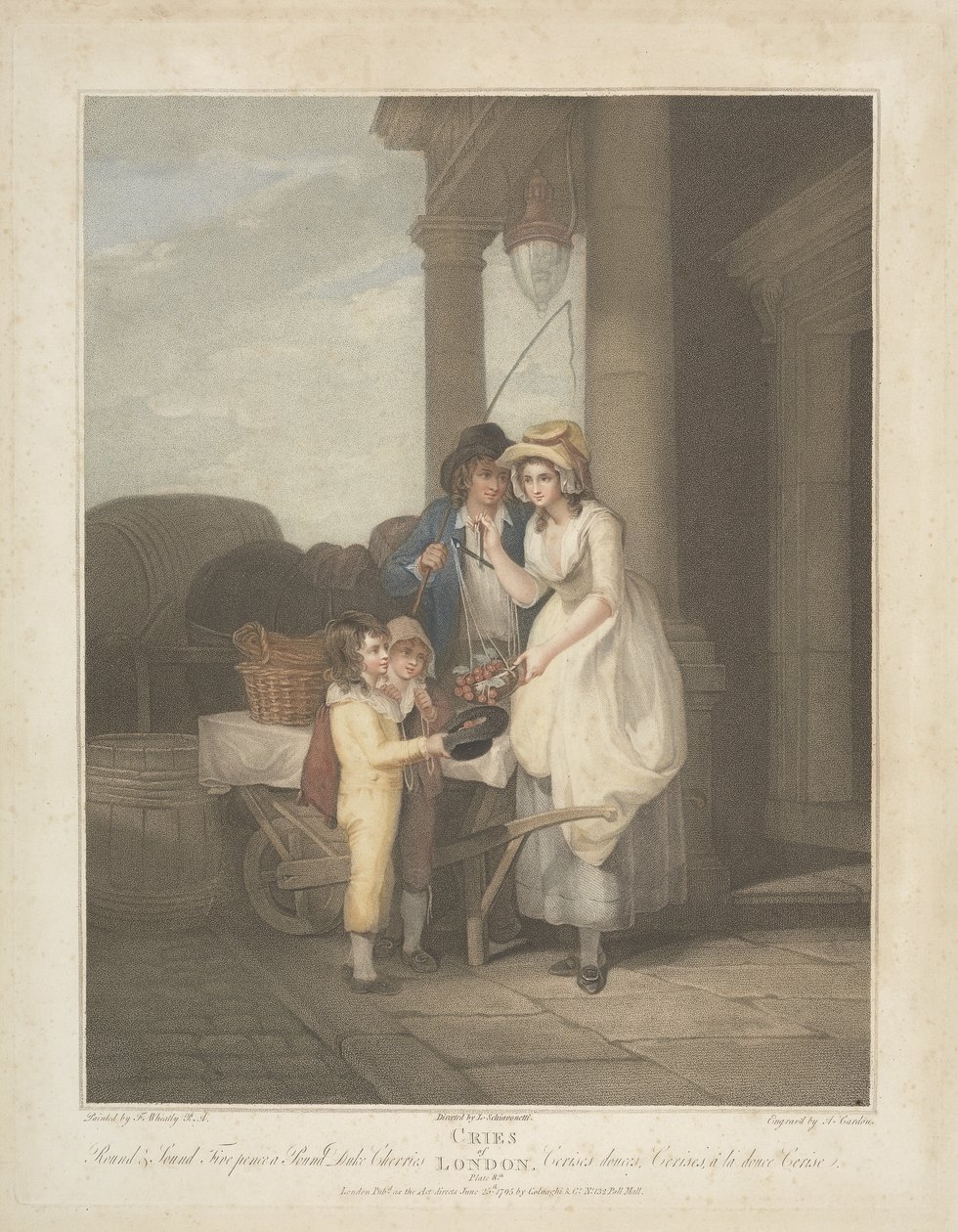 Gritos de Londres: Rodada e Som, Cinco Pence a Libra, Duque Cerejas, gravada por Anthony Cardon (1772-1813) 1795 de Francis after Wheatley