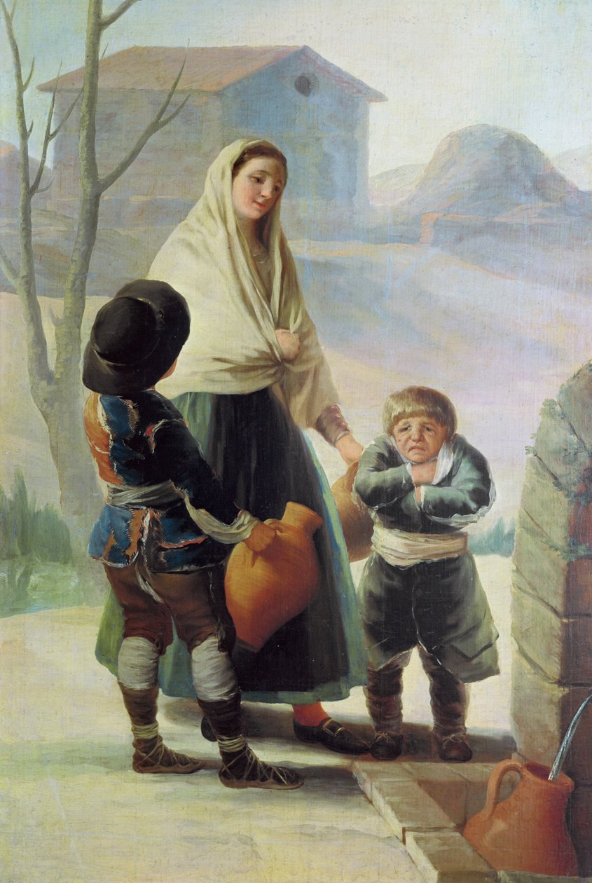 Uma mulher e duas crianças por uma fonte, 1786-7 de Francisco de Goya