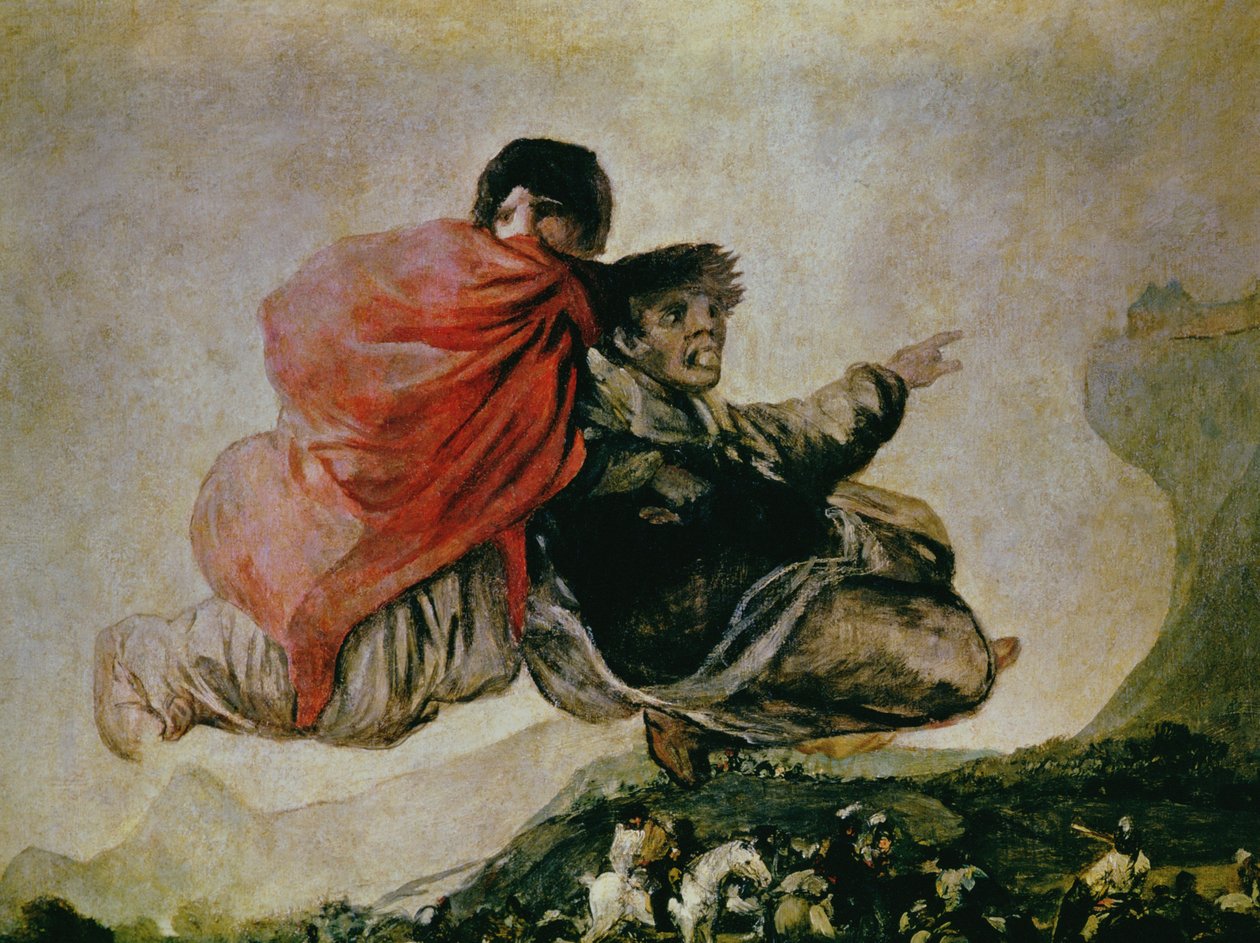 Visão Fantástica (Asmodeus) 1821-23 (óleo sobre gesso transferido para linho) (detalhe de 73591) de Francisco de Goya