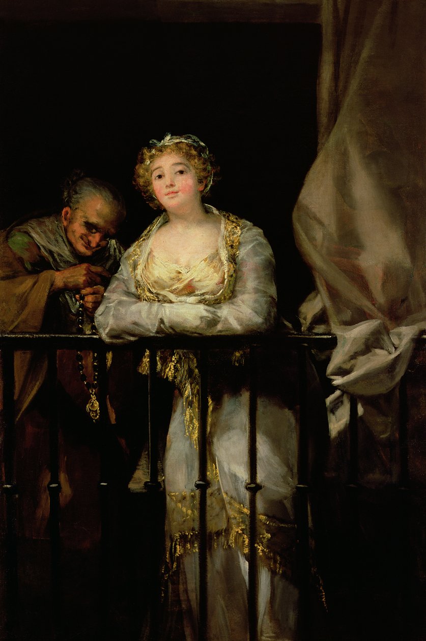 Maja e Celestina em uma varanda, 1805-12 de Francisco de Goya