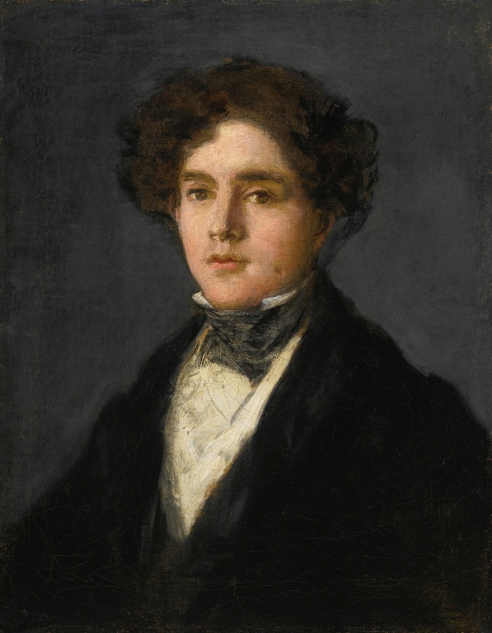 Retrato do neto de artistas Mariano Goya vestindo um casaco preto e estoque preto de Francisco de Goya