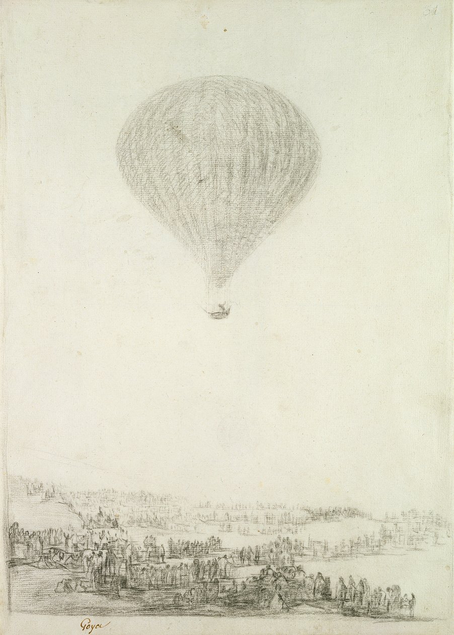 Os irmãos Montgolfier, c.1800-08 (giz preto sobre papel) de Francisco de Goya