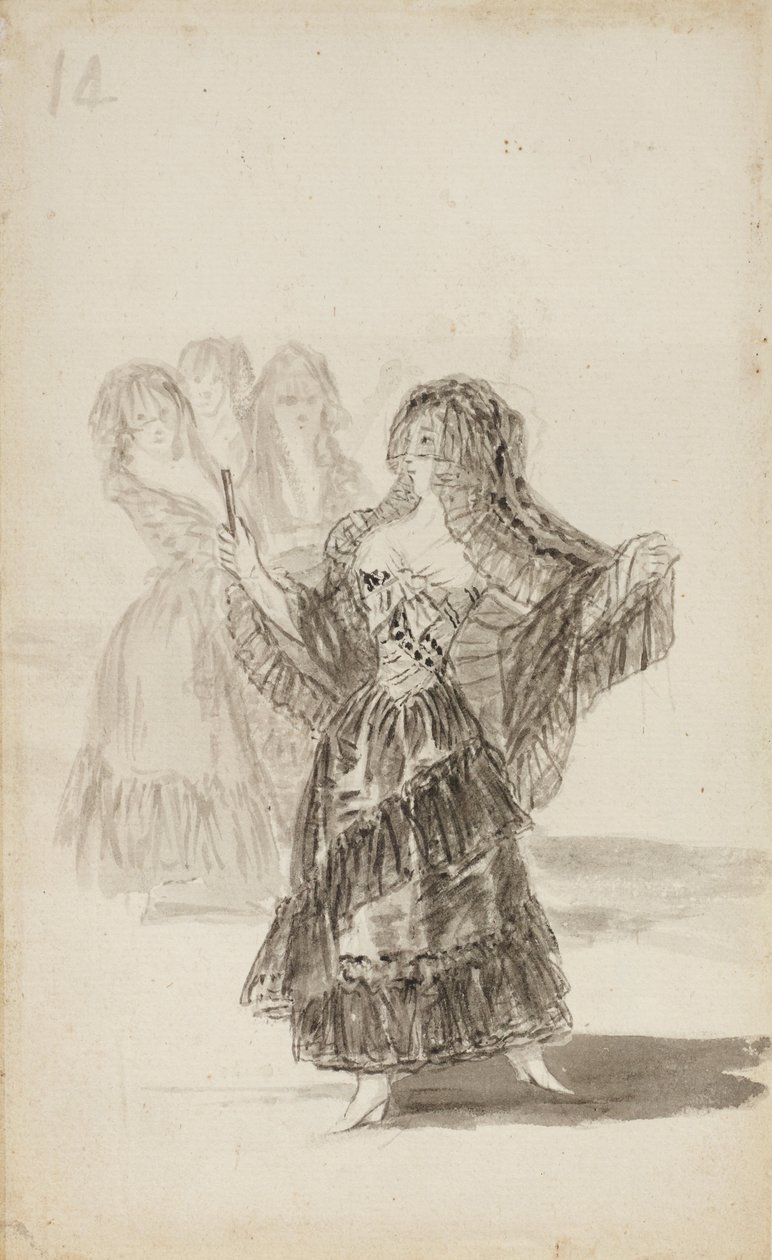 Dois Majas Abraçando (reto); Maja Parading antes de outros três (verso) de Francisco de Goya