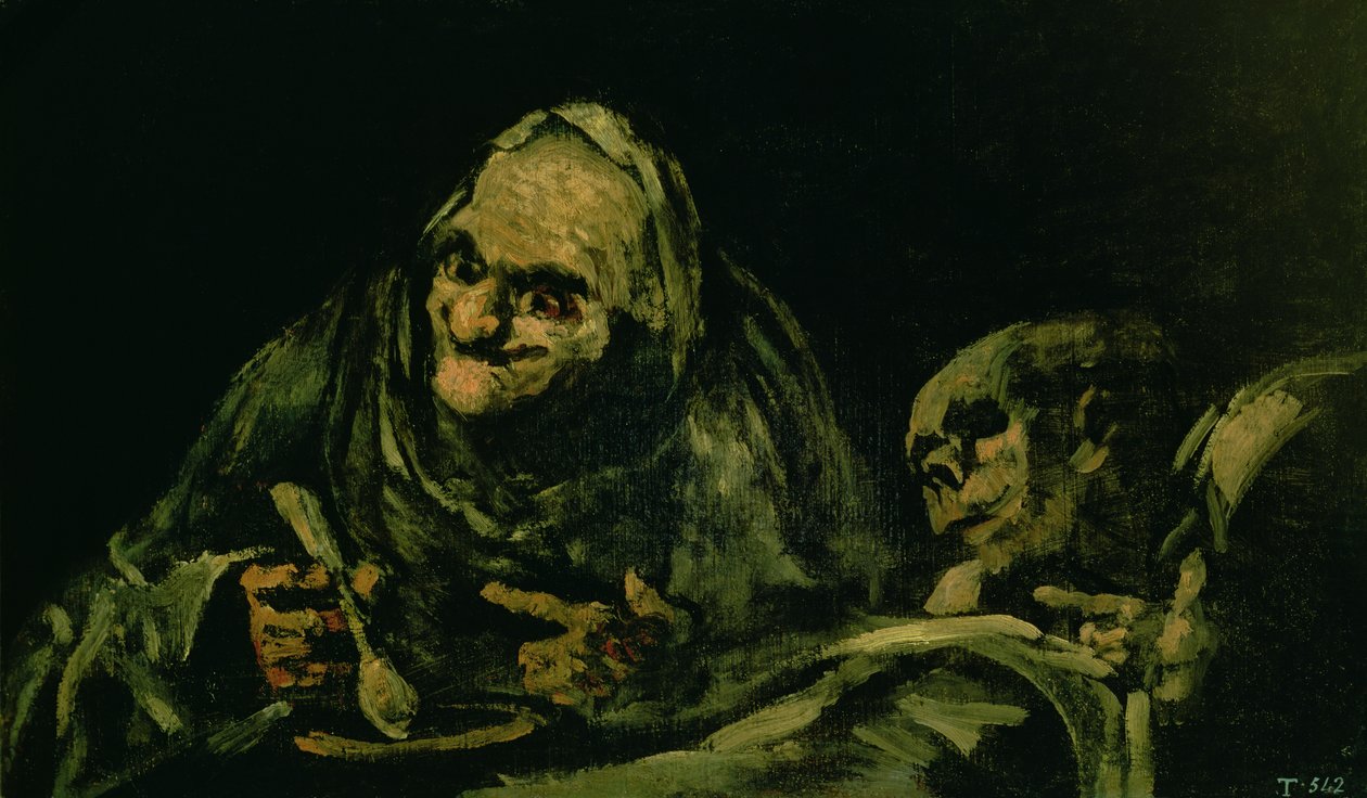 Dois velhos homens comendo, uma das &39;Pinturas negras&39;, 1819-23 de Francisco de Goya