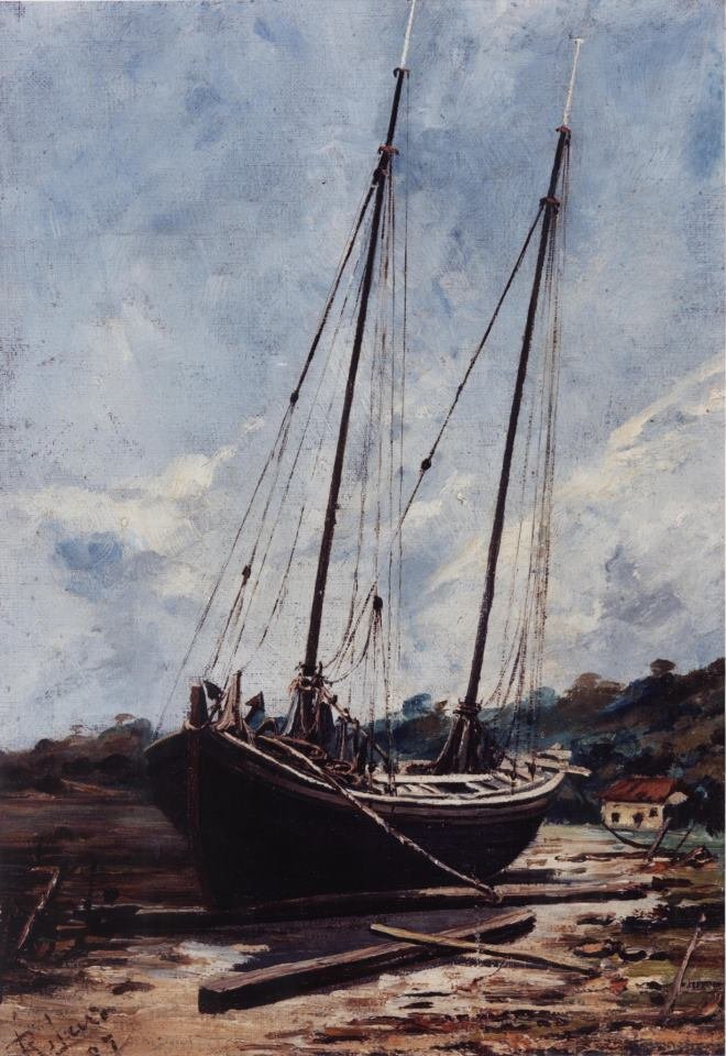 Seascape com um barco de Francisco Joaquim Gomes Ribeiro