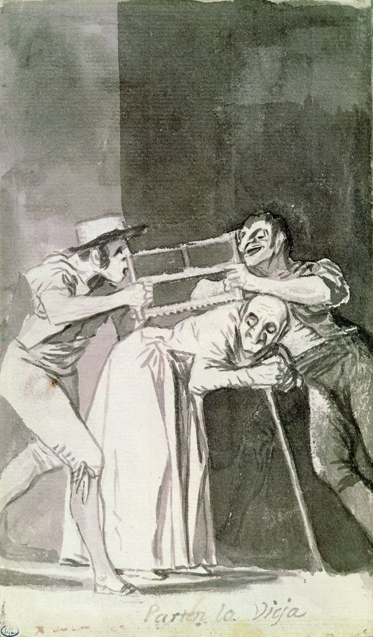 Corte o Velho (Parten la vieja), c.1810 (lavagem sépia) de Francisco de Goya