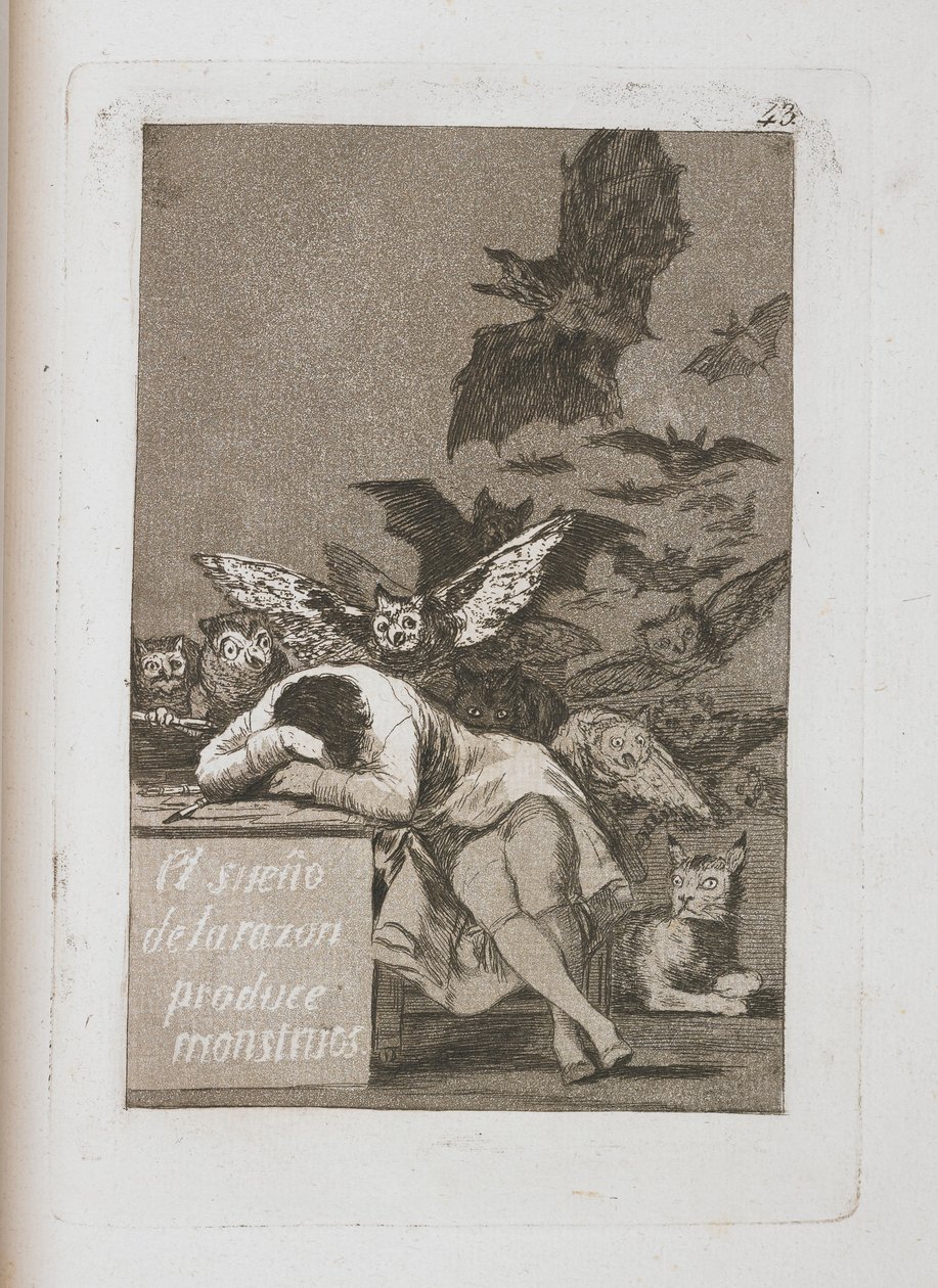 O sonho da razão produz monstros (O sono da razão produz monstros), placa 43 de Los Caprichos, 1797-1798 de Francisco de Goya