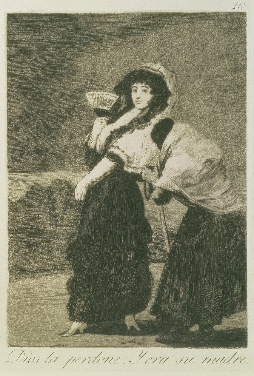 Que Deus a perdoe: foi sua mãe, 1797 (gravura e aquatinta) de Francisco de Goya
