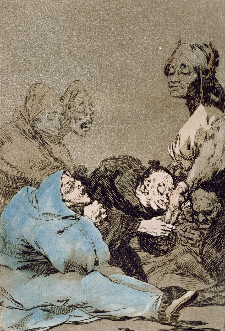 Obsequio a el maestro (Um presente para o mestre), placa 47 de &39;Los Caprichos&39;, edição original, final do século XVIII (gravura a cores) de Francisco de Goya