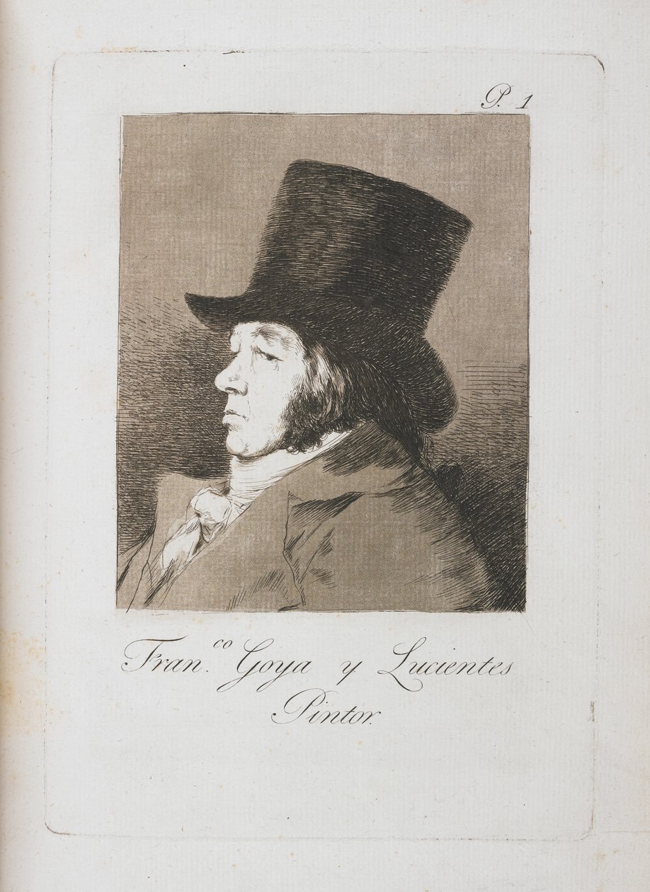 PPortrait de Goya, cópia da Placa I de Los Caprichos (1793-98) (caneta e tinta marrom sobre papel vegetal) de Francisco de Goya