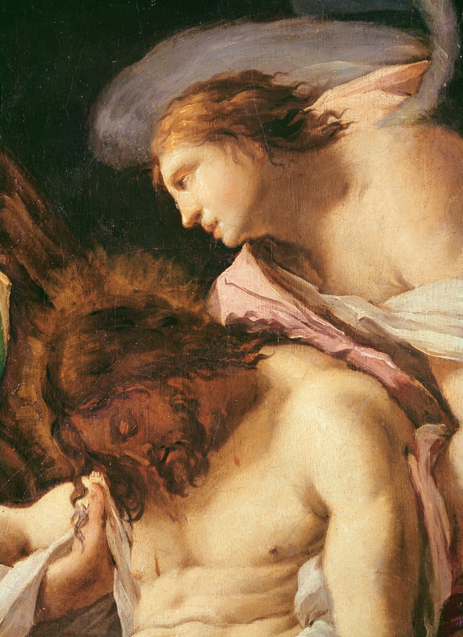 O Corpo de Cristo Entombed detalhe da cabeça de Cristo e o óleo de anjo sobre tela de Francisco de Goya