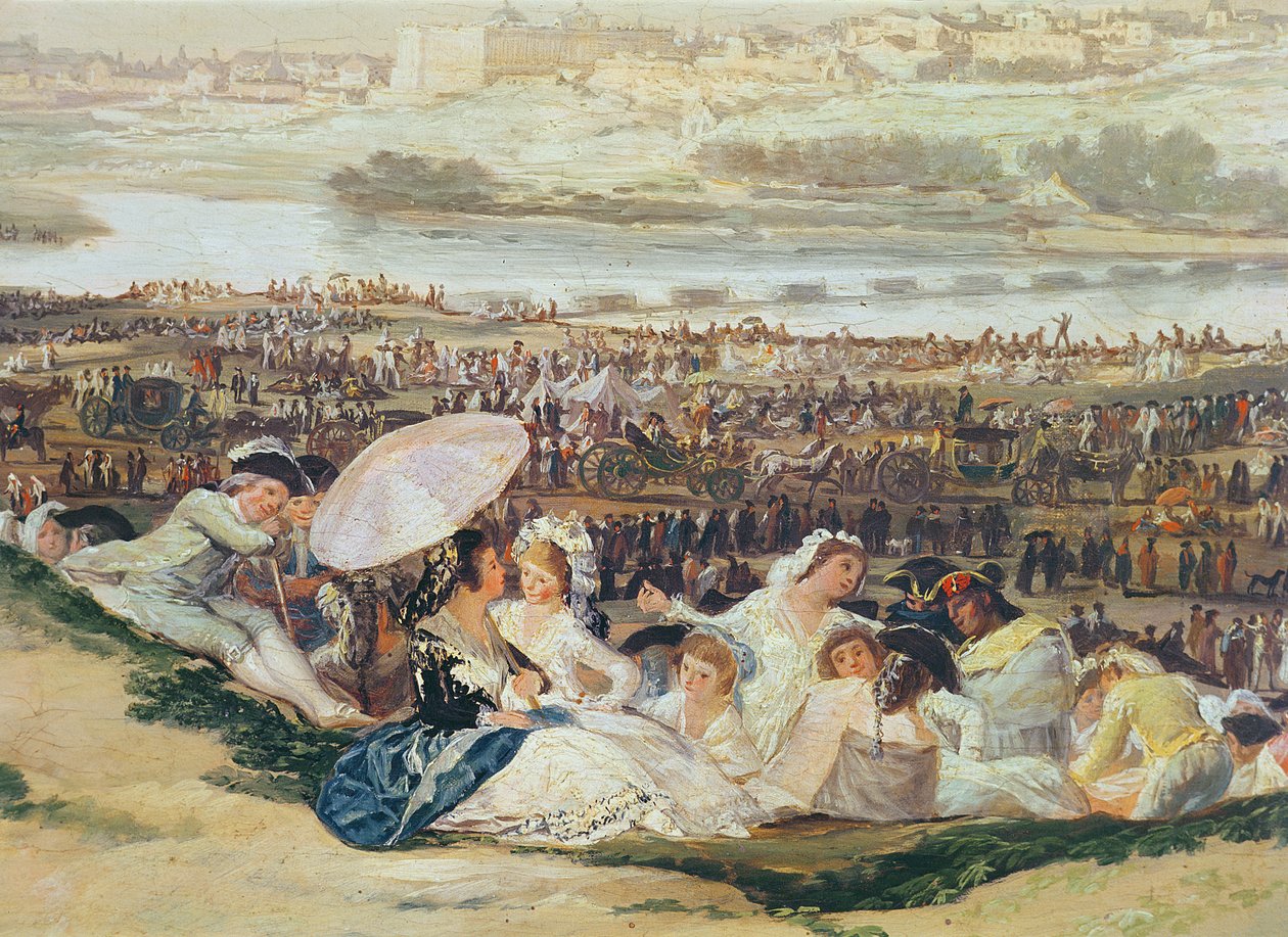 O Prado de San Isidro detalhe de um grupo com um guarda-sol, 1788 óleo sobre tela de Francisco de Goya