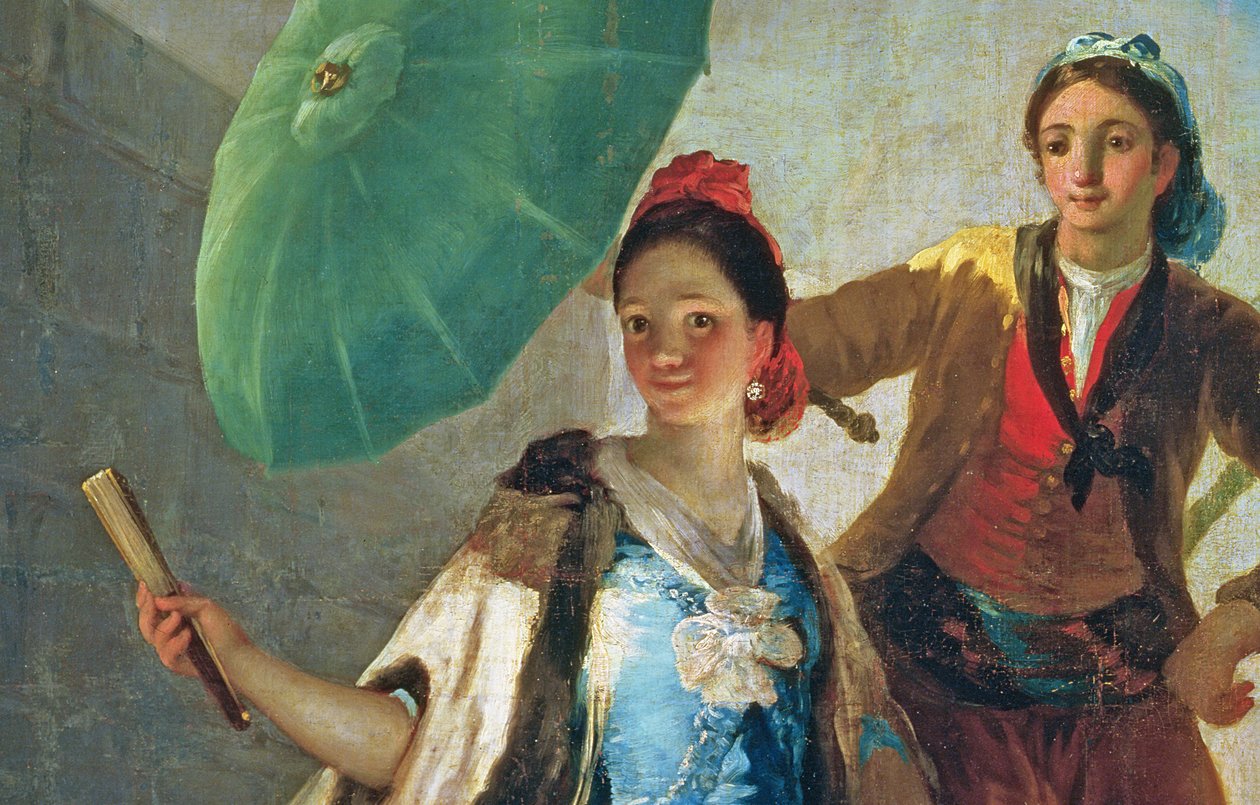 O Parasol, 1777 óleo sobre tela detalhe de 38624 de Francisco de Goya