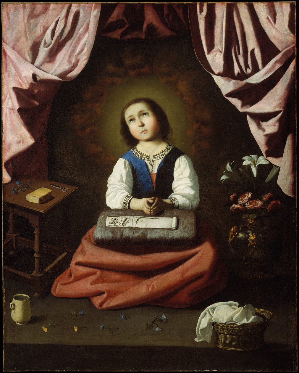 Orando, virgem maria de Francisco de Zurbaran