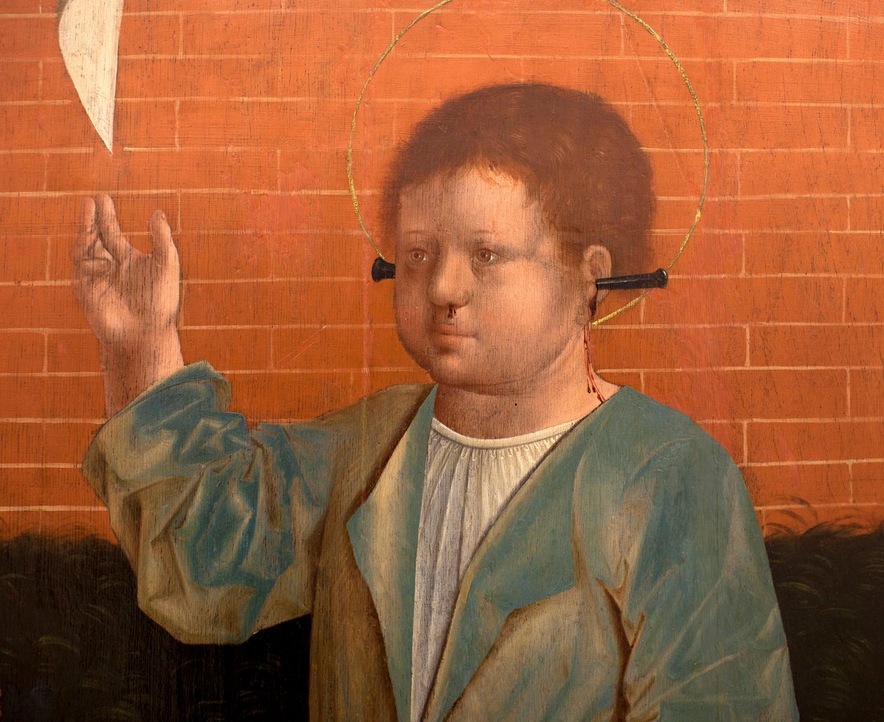 São Cyr - Detalhe de Nossa Senhora das Graças, Santa Julieta e São Cyr, pintura de Francisco Henriques (pintor flamengo activo entre 1506 e 1518), óleo sobre madeira, cerca de 1508-1512, da capela lateral de São Francisco de Évora (São Cyr, detalhe, de Fra de Francisco (attr.to) Henriques