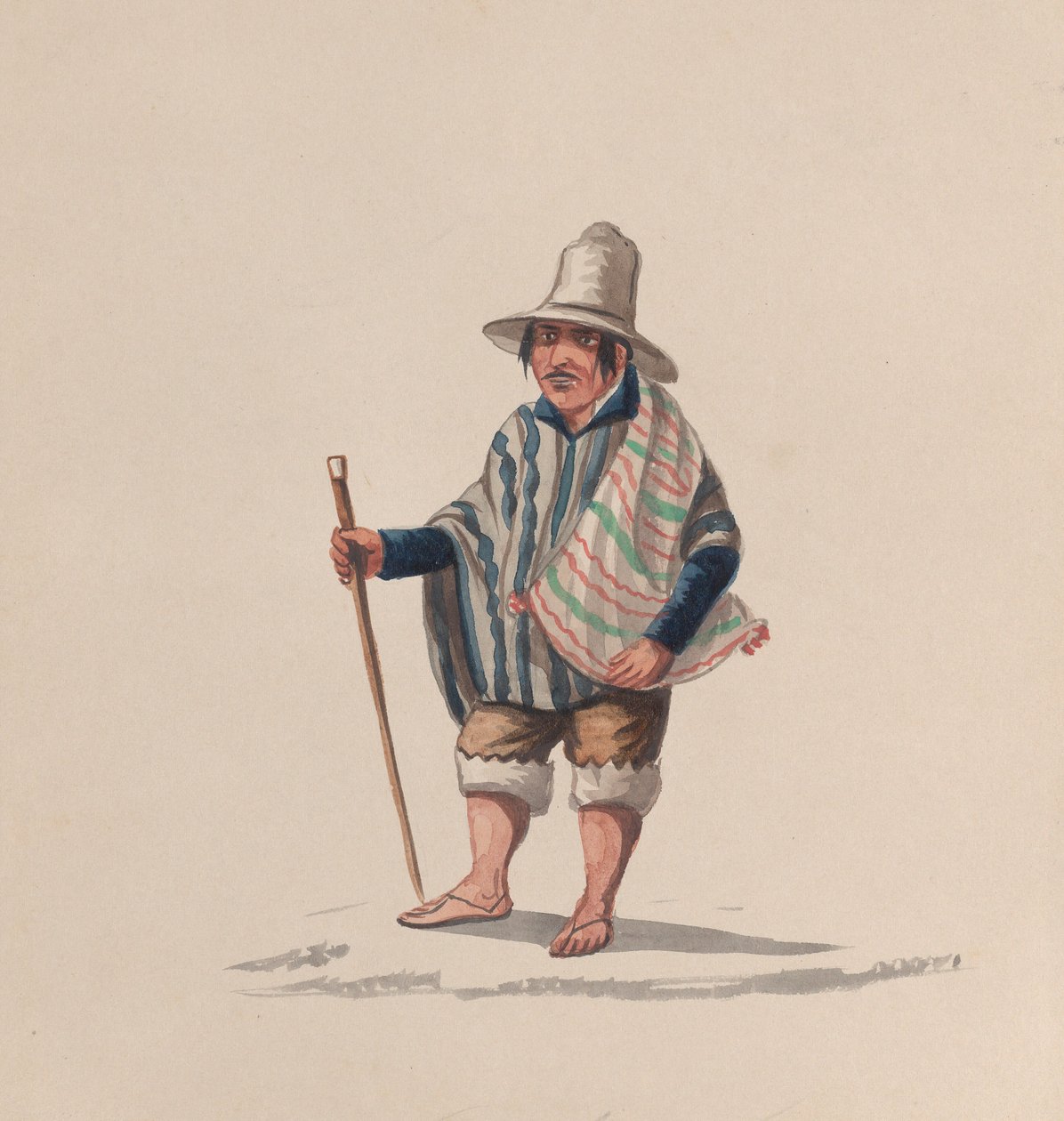 Um peruano, de um grupo de desenhos que retratam o traje peruano, ca. 1848. de Francisco