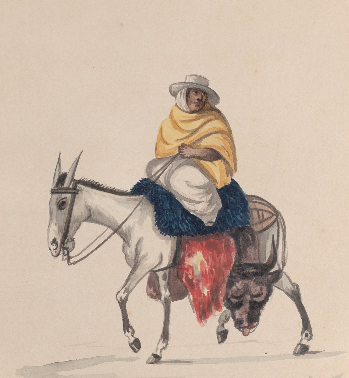 Um açougueiro montado num burro, a partir de um grupo de desenhos representando o traje peruano, ca. 1848. de Francisco