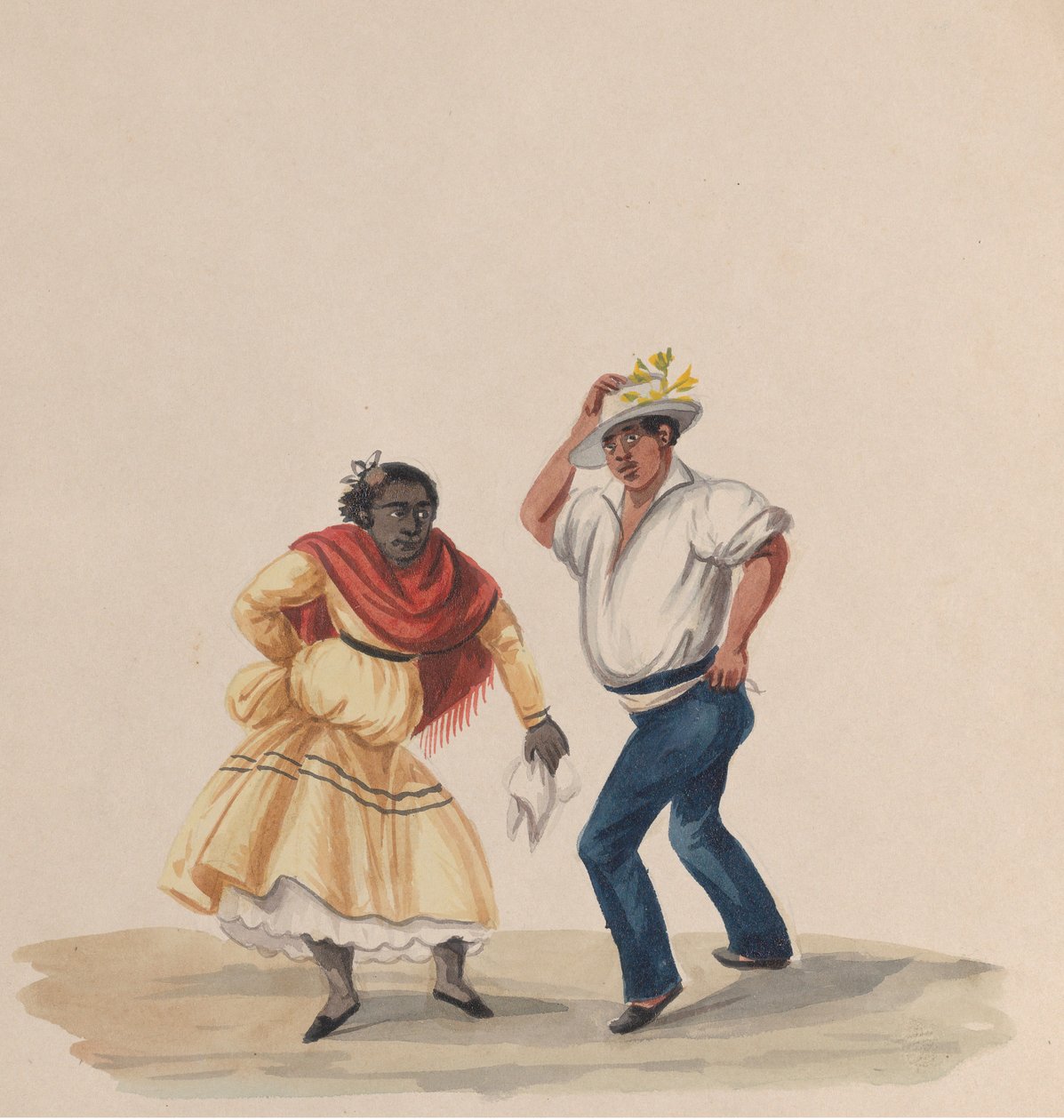 Um homem e uma mulher dançando, de um grupo de desenhos representando trajes peruanos, 1848. de Francisco