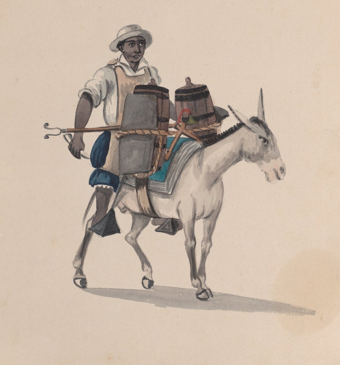 Um aquariofilista montado num burro, a partir de um grupo de desenhos representando o traje peruano, ca. 1848. de Francisco
