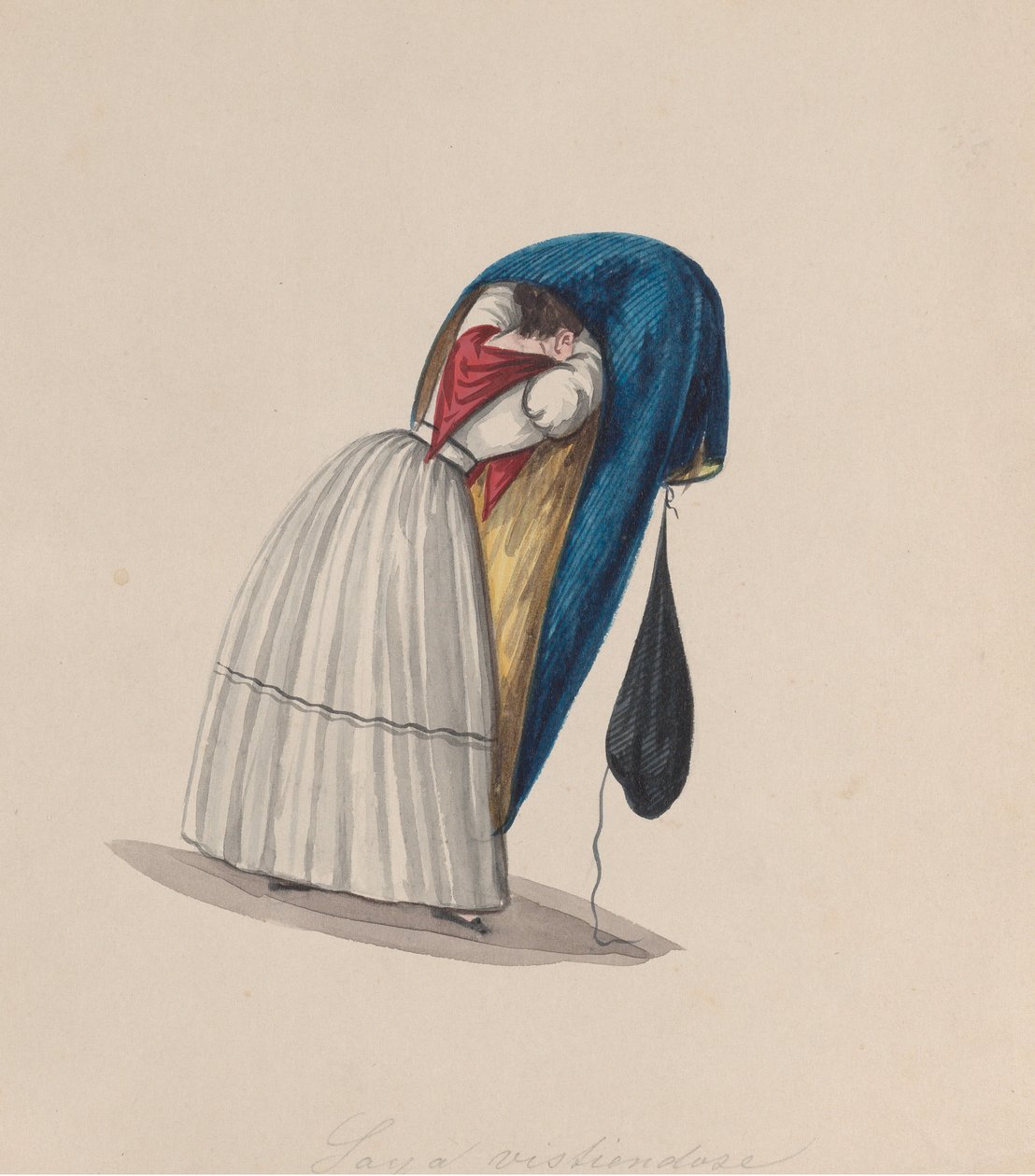 Uma mulher a entrar no seu saya visto por trás, de um grupo de desenhos retratando..., ca. 1848. de Francisco