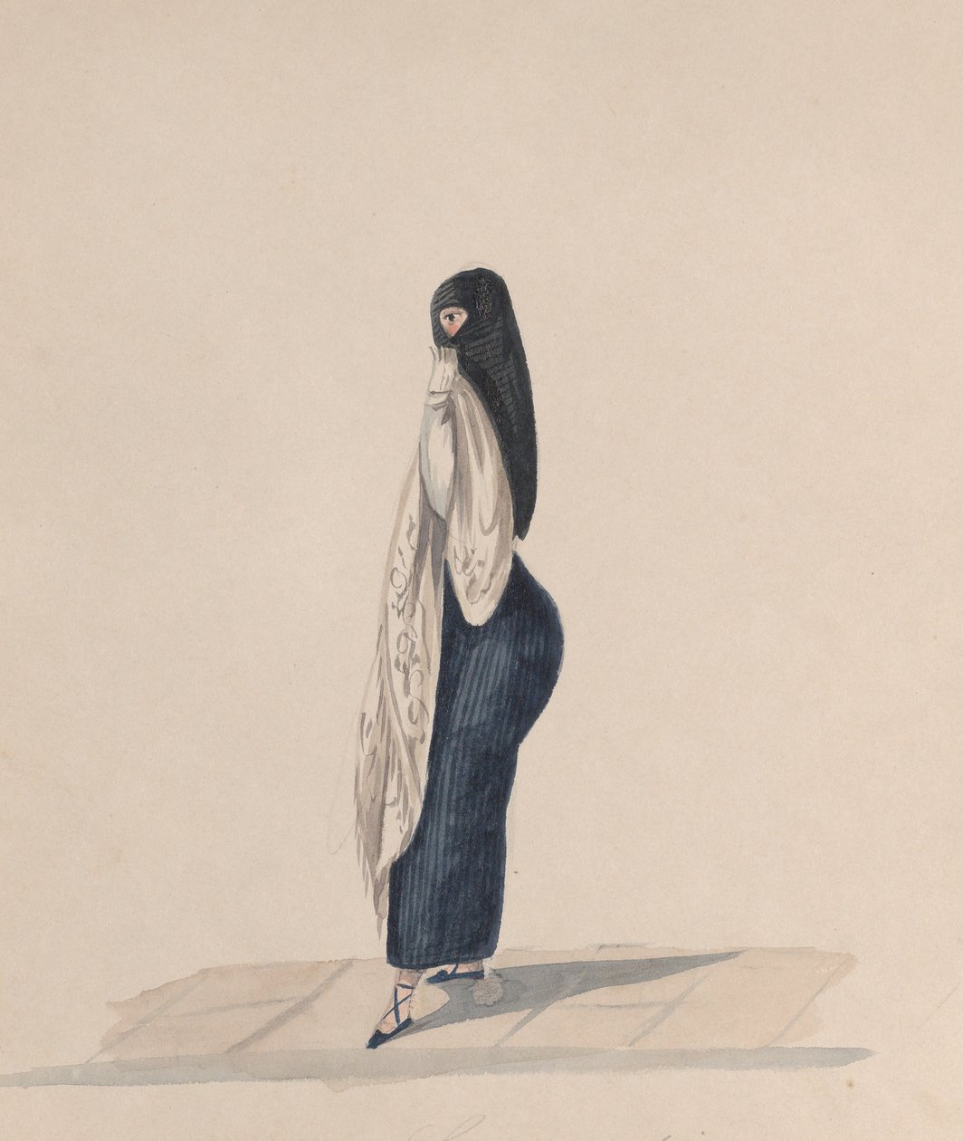 Uma mulher usando o saya de perfil, de um grupo de desenhos representando o peruano..., ca.184 de Francisco