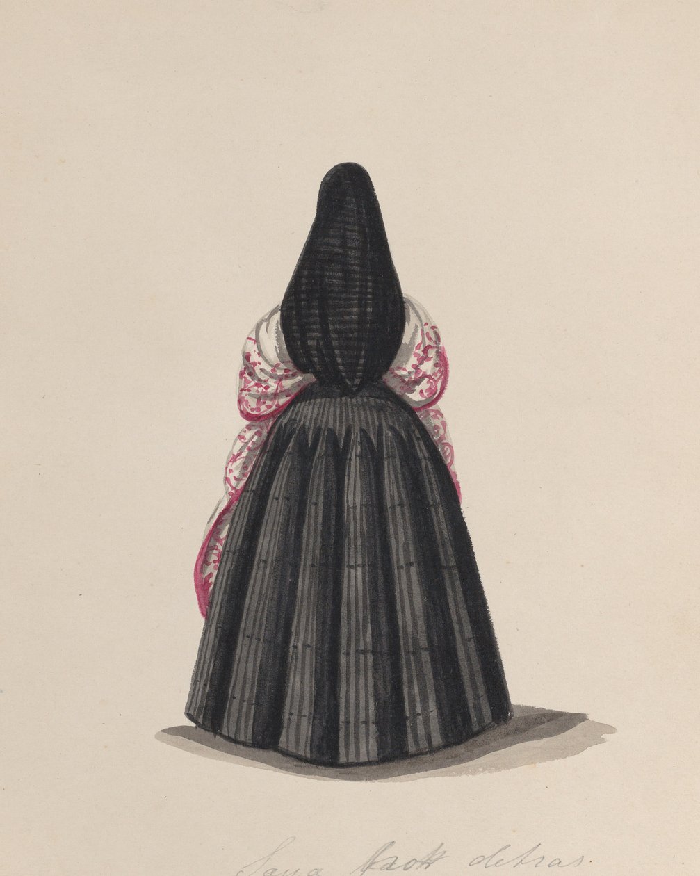 Uma mulher usando o saya visto por trás, de um grupo de desenhos retratando..., ca. 1848. de Francisco