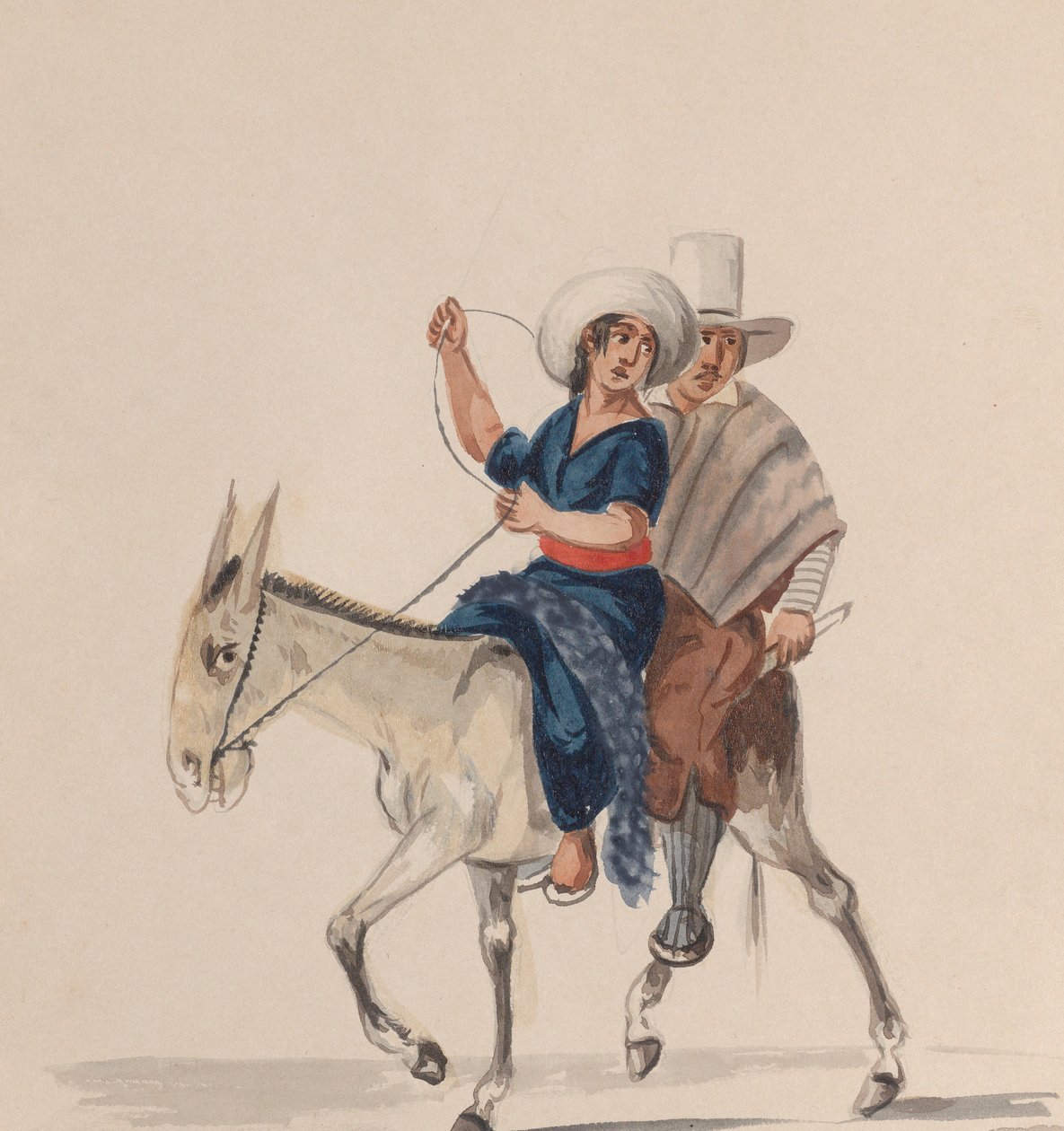 Um índio e uma índia montados em burro, de um conjunto de desenhos representando peruanos..., c. 1848. de Francisco