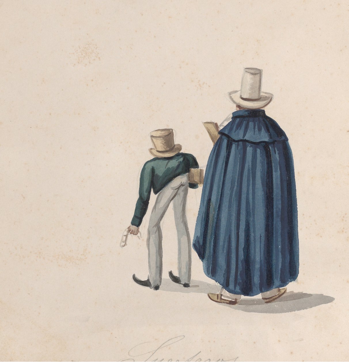 Dois cartomantes peruanos de chapéus vistos por trás, de um grupo..., ca. 1848. de Francisco