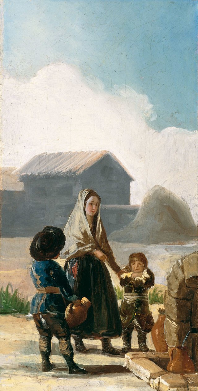 Uma mulher e dois filhos por uma fonte de Francisco de Goya
