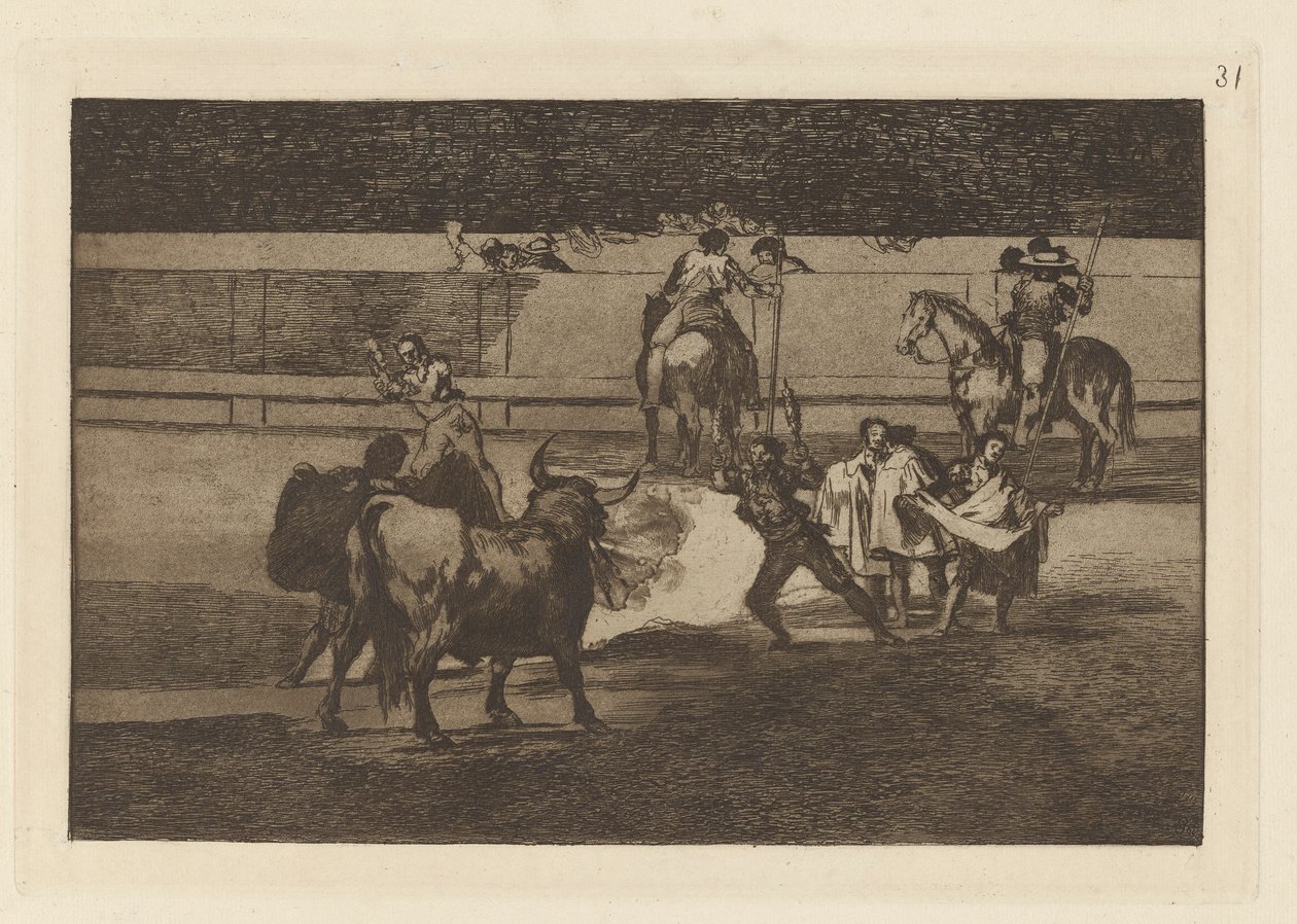 Fire Banderillas (Banderillas com fogos de artifício), Placa 31 de Tourada de Francisco de Goya