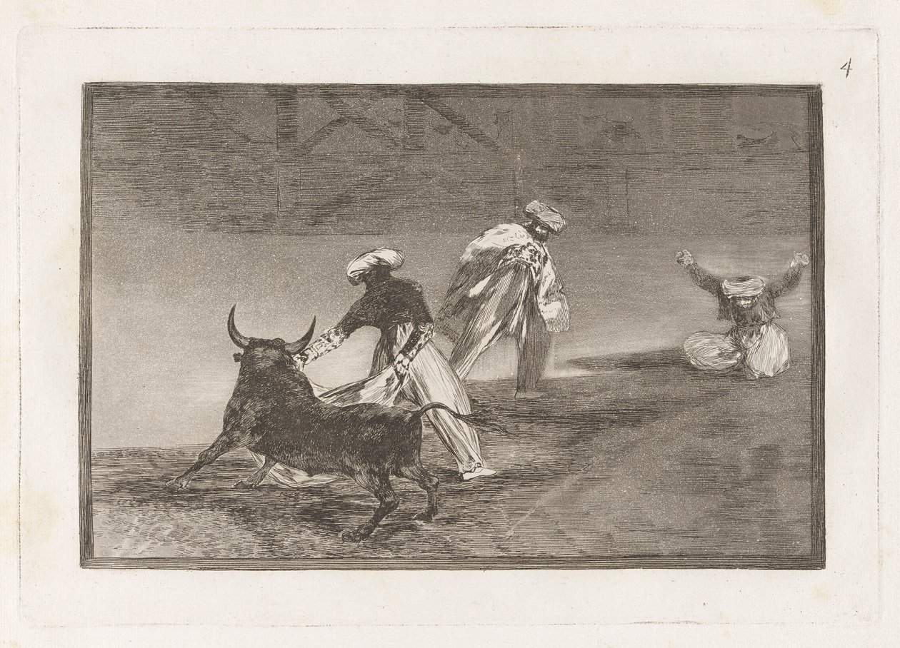 Capean otro encerrado (Eles jogam outro com a capa no recinto), Placa 4 de La tauromaquia de Francisco de Goya