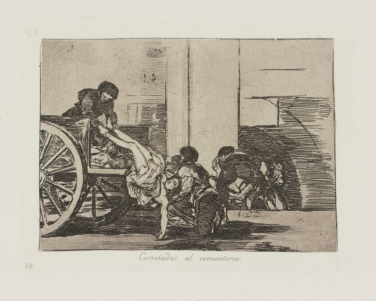 Carretadas al cementerio. (Carretadas al Cemetery.), pl. 64 da série Los desastres de la guerra (Os Desastres da Guerra) de Francisco de Goya