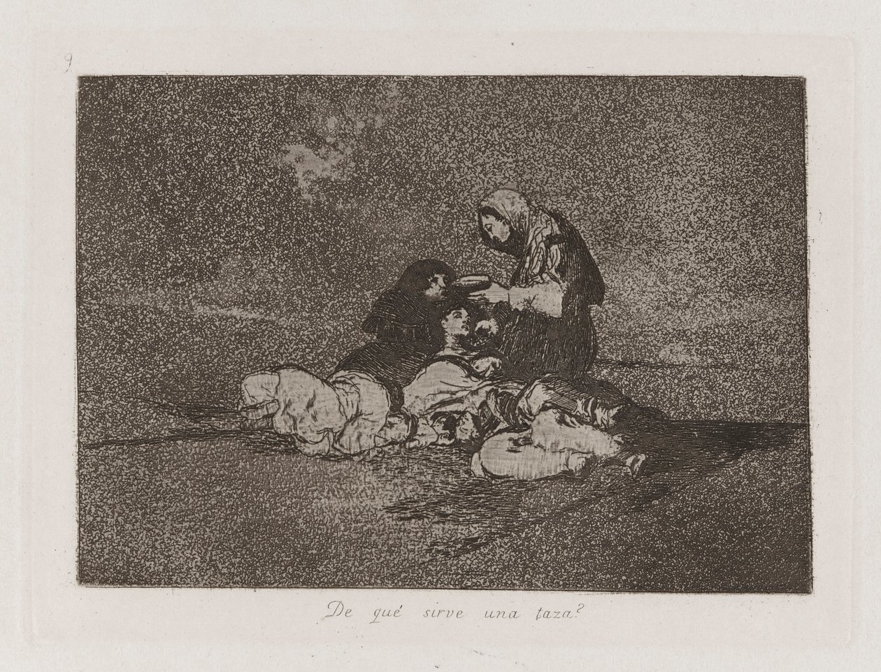 De qu? sirve una taza? (Qual é a utilidade de uma taça?), Placa 59 de Los desastres de la guerra (Os Desastres da Guerra) de Francisco de Goya