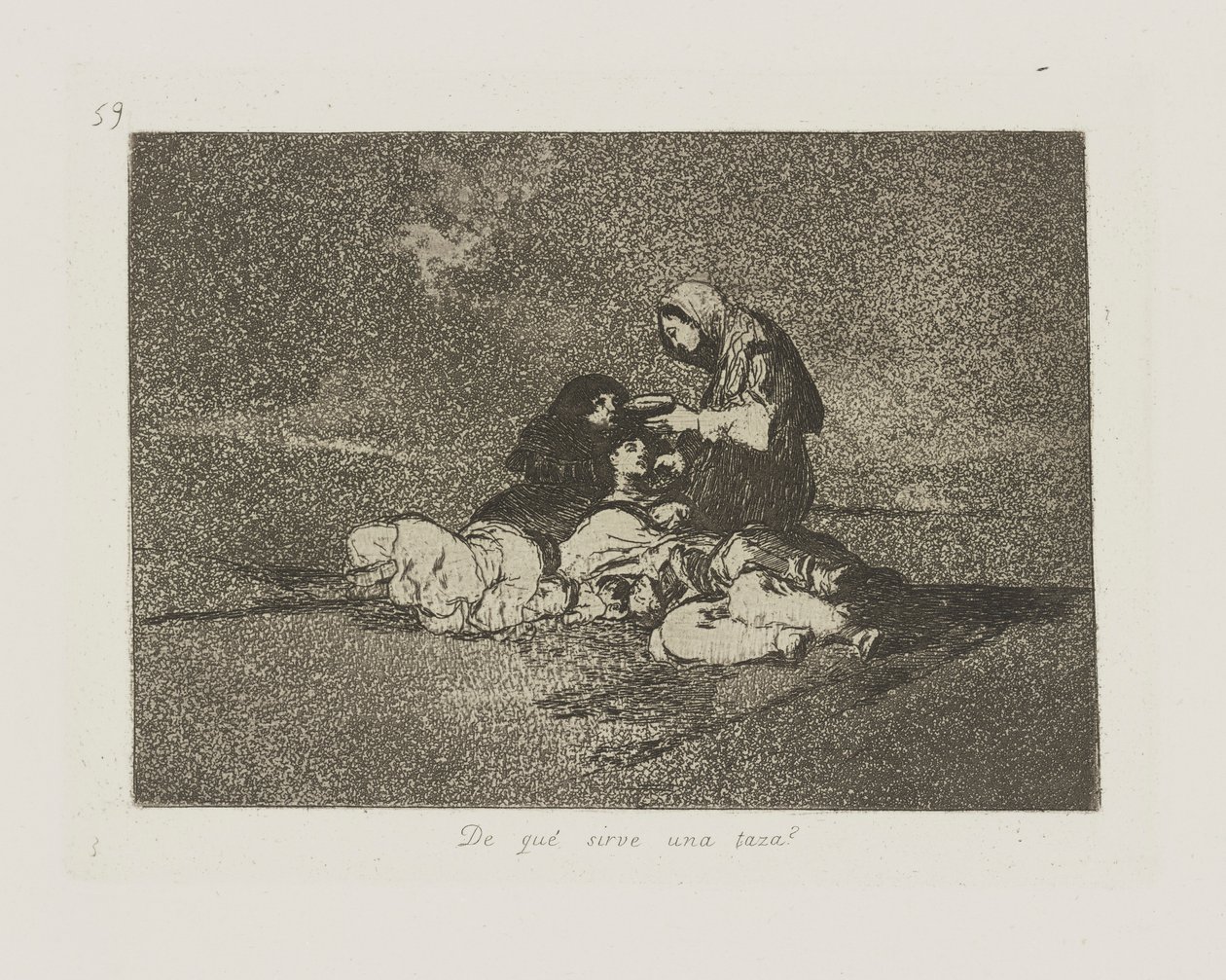 De que? serve uma xícara? (Para que serve uma xícara?), pl. 59 da série Os Desastres da Guerra de Francisco de Goya