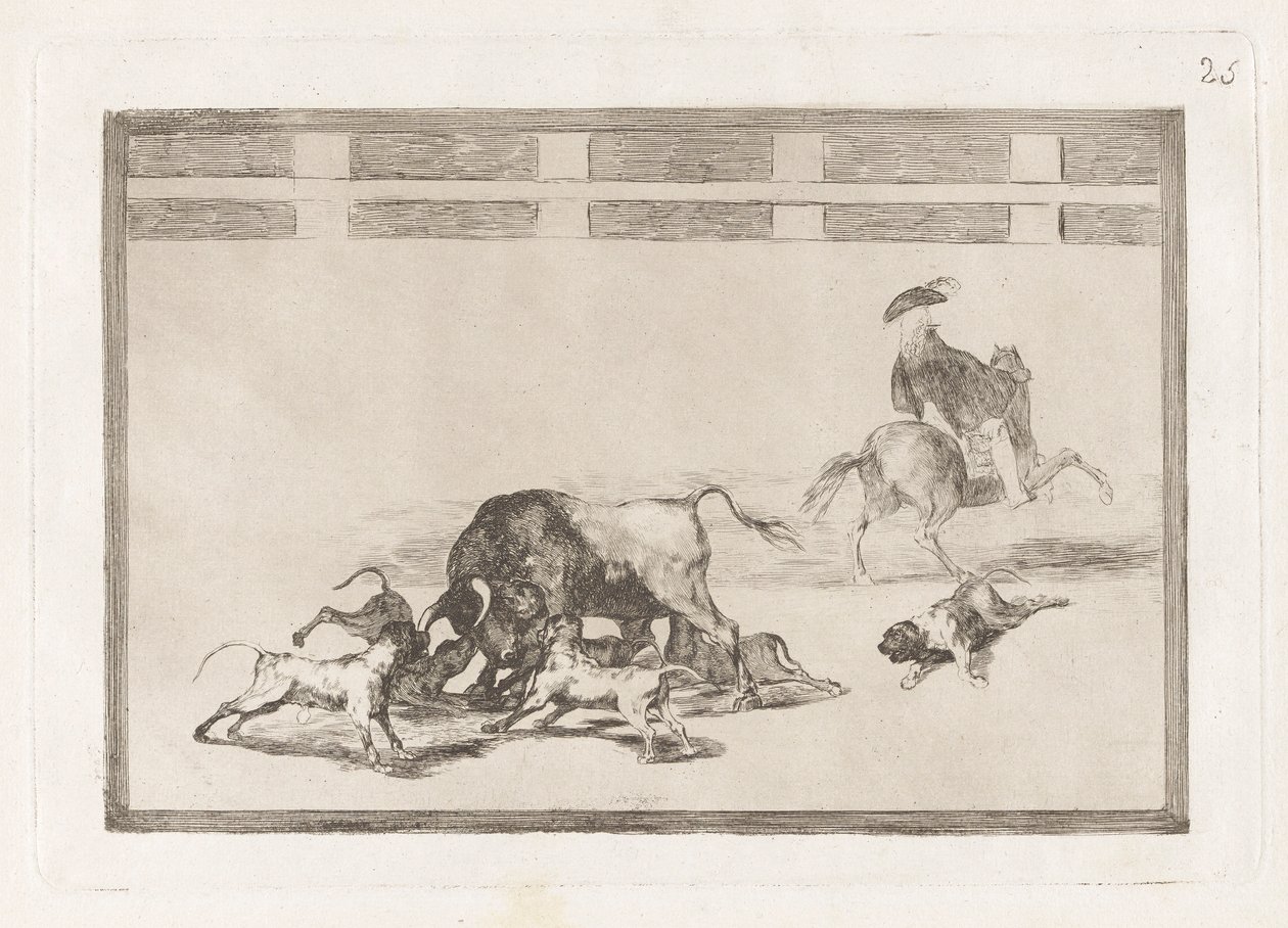 Echan perros al toro (Eles soltam cães no touro), Placa 25 de La tauromaquia de Francisco de Goya