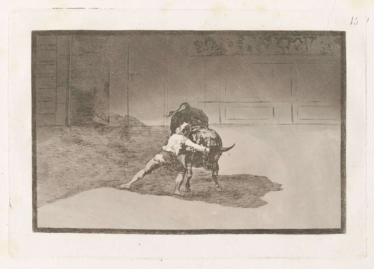 O famoso Martincho colocando banderillas al quiebro (O Famoso Martincho Coloca as Banderillas Jogando o Touro com o Movimento de Seu Corpo), Placa 15 de La tauromaquia de Francisco de Goya