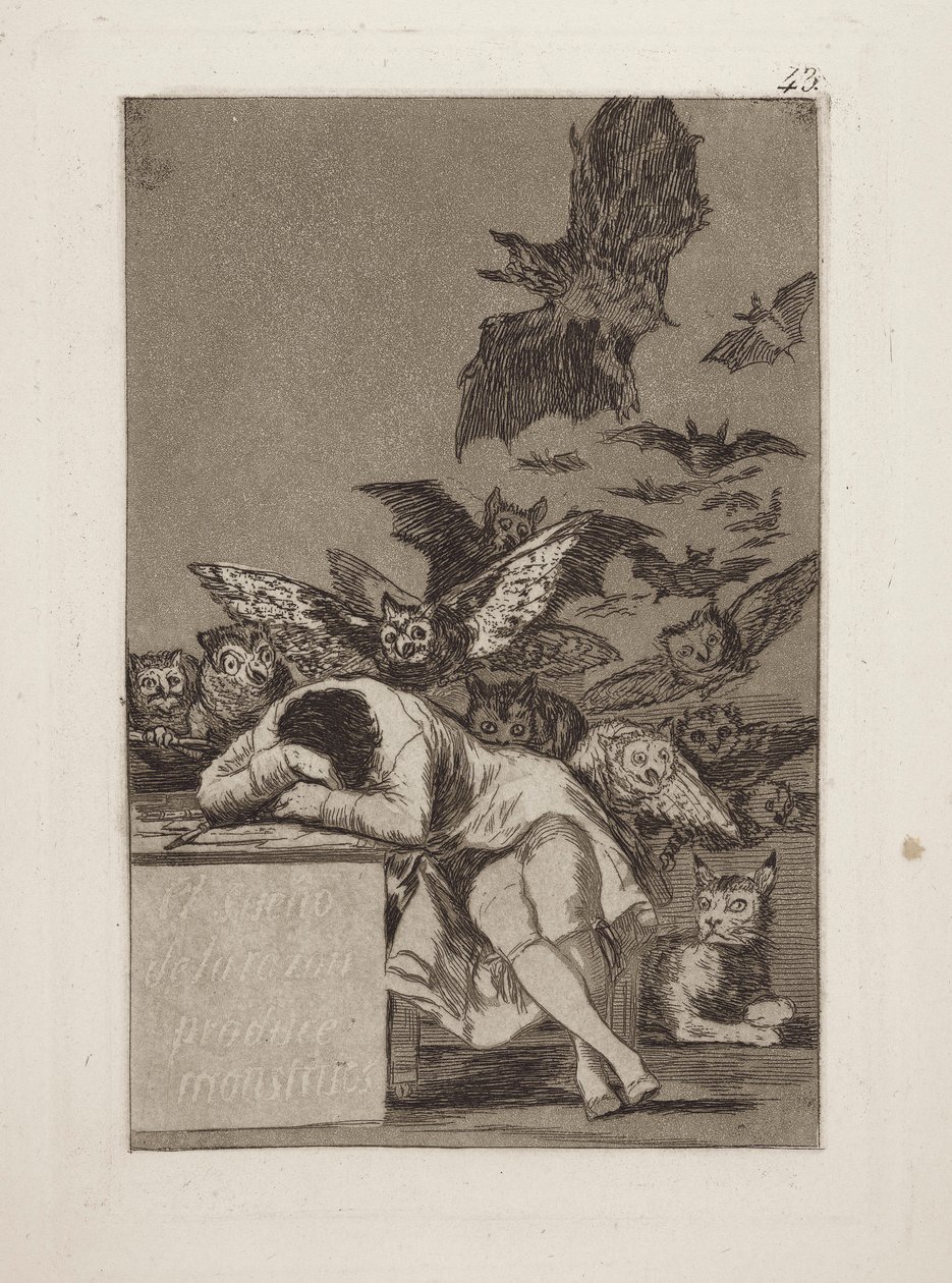 El sueno de la razon produz monstruos. (O sono da razão produz monstruos.), pl. 43 da série Los caprichos de Francisco de Goya