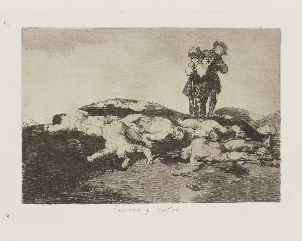 Enterrar y callar. (Enterrem-nos e Silêncio.), pl. 18 da série Los desastres de la guerra (Os Desastres da Guerra) de Francisco de Goya
