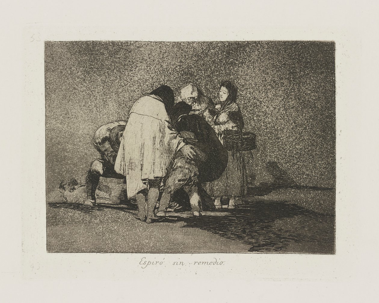 Espir? pecado remedio. (Não havia nada a ser feito e ele morreu.), pl. 53 da série Los desastres de la guerra (Os Desastres da Guerra) de Francisco de Goya