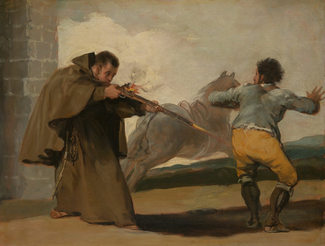 Frei Pedro atira em El Maragato enquanto seu cavalo foge, c. 1806. de Francisco de Goya