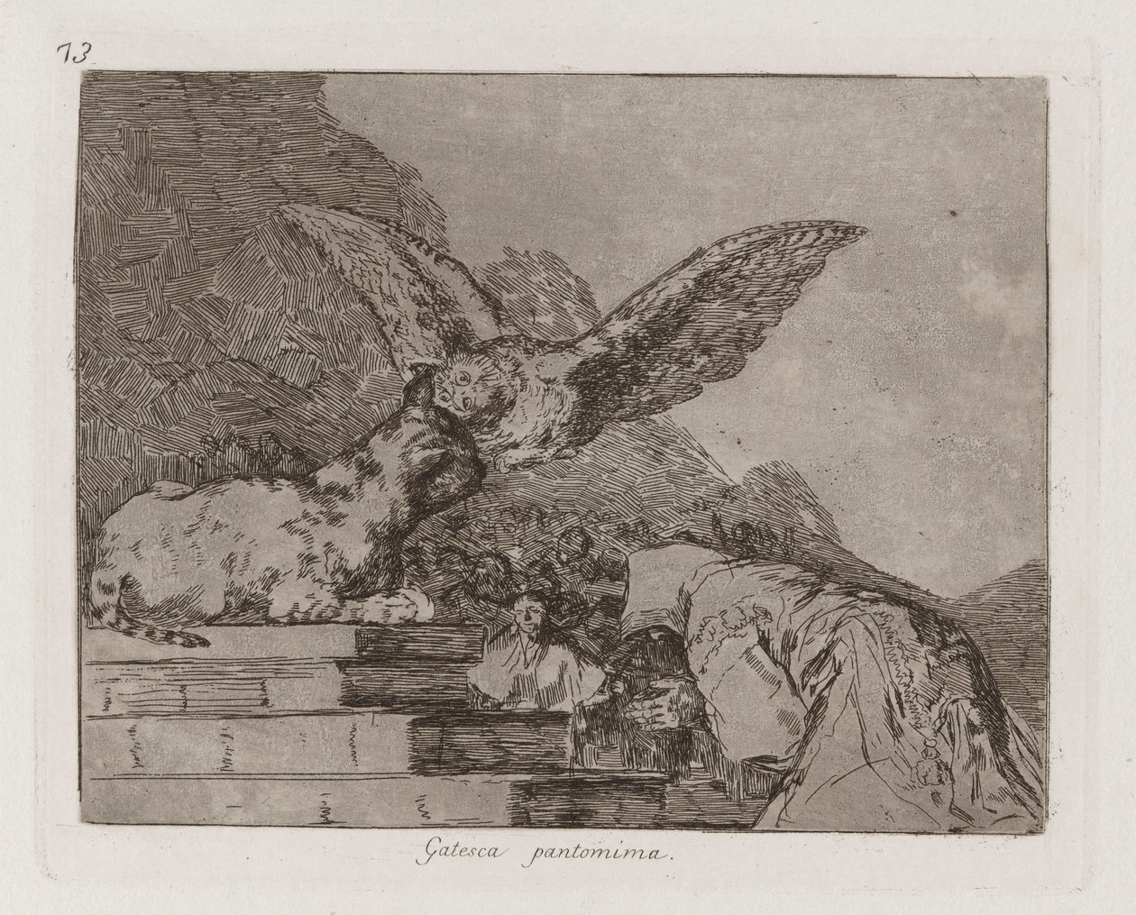Gatesca pantomima (Feline Pantomime), Placa 73 de The Disasters of War de Francisco de Goya