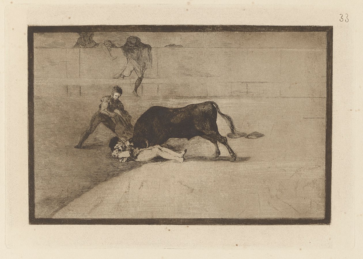 La desgraciada muerte de Pepe Illo en la plaza de Madrid (A Morte infeliz de Pepe Illo no Anel em Madrid), Placa 33 de La tauromaquia (Tourada) de Francisco de Goya