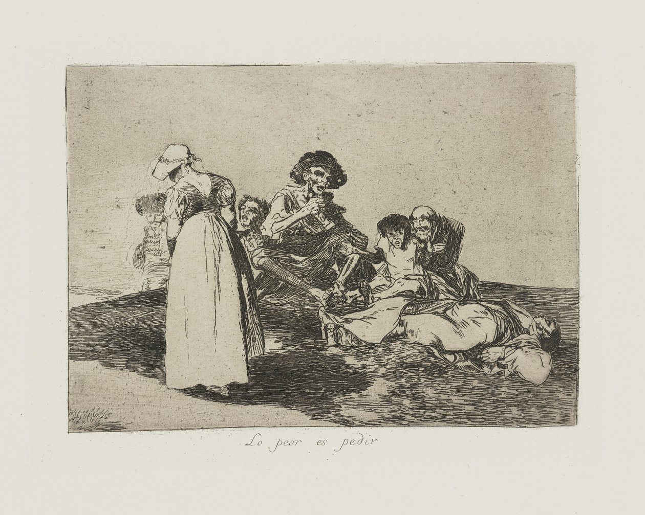 Lo peor es pedir. (The Worst Is To Beg.), pl. 55 da série Los desastres de la guerra (The Disasters of War) de Francisco de Goya