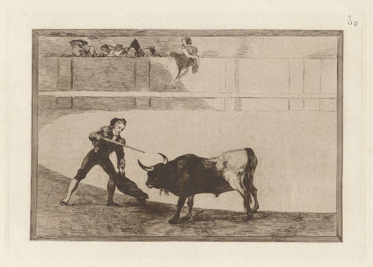 Pedro Rosemary? touro em pé (Pedro Romero Matando o Touro Parado), Placa 30 de The Bull Machinery de Francisco de Goya