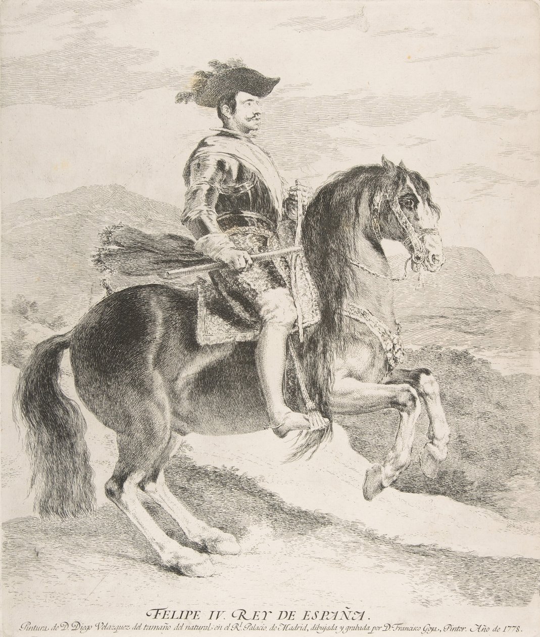 Filipe IV a cavalo, depois de Velázquez, 1778. de Francisco de Goya