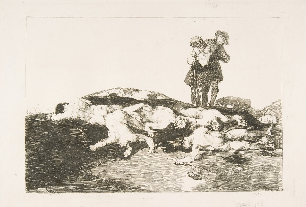 Ilustração18 dos Desastres da Guerra Los Desastres de la Guerra: Enterre-os e mantenha-se qui ..., 1810. de Francisco de Goya