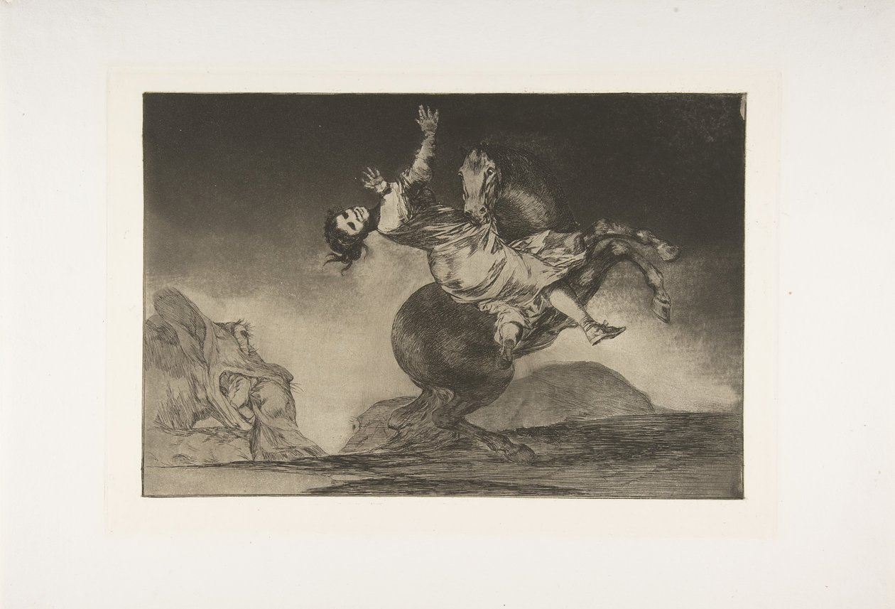 Ilustração 10 dos Disparates: O sequestrador de cavalos, ca. 1816-23 publicado em 1864. de Francisco de Goya
