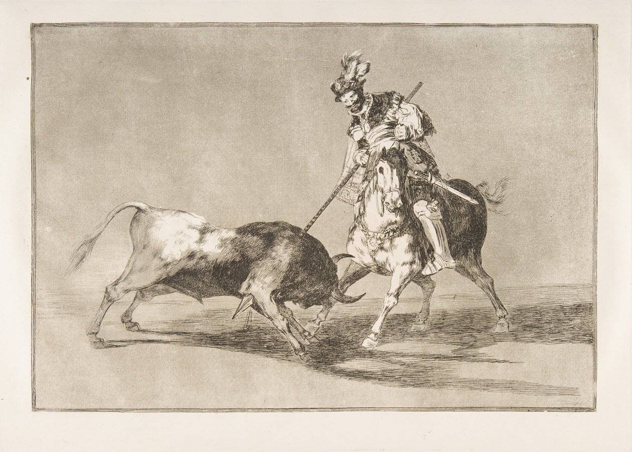 Ilustração 11 do Tauromaquia: O campeador Cid lança outro touro., 1816. de Francisco de Goya