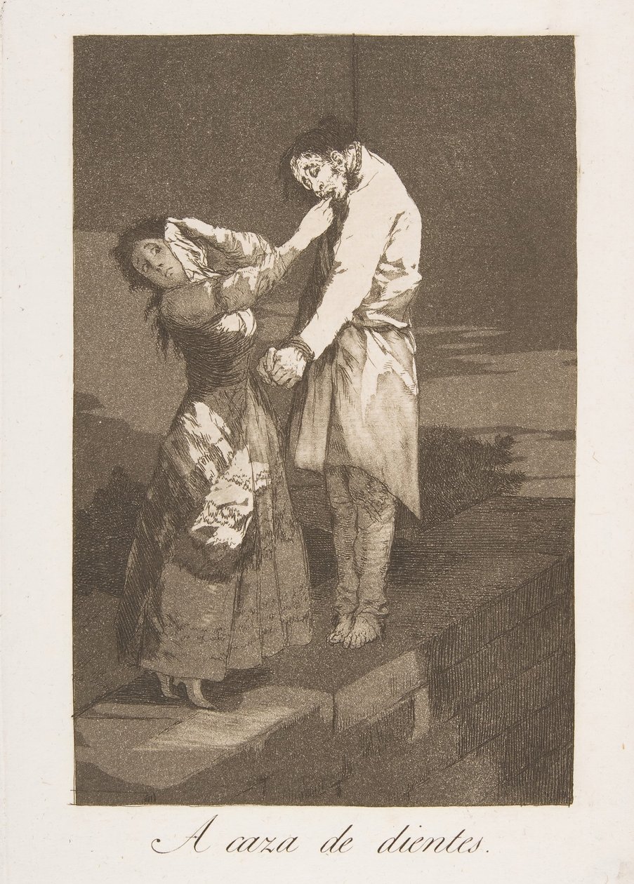 Ilustração 12 de Los Caprichos: Caçando dentes A caza de dientes., 1799. de Francisco de Goya