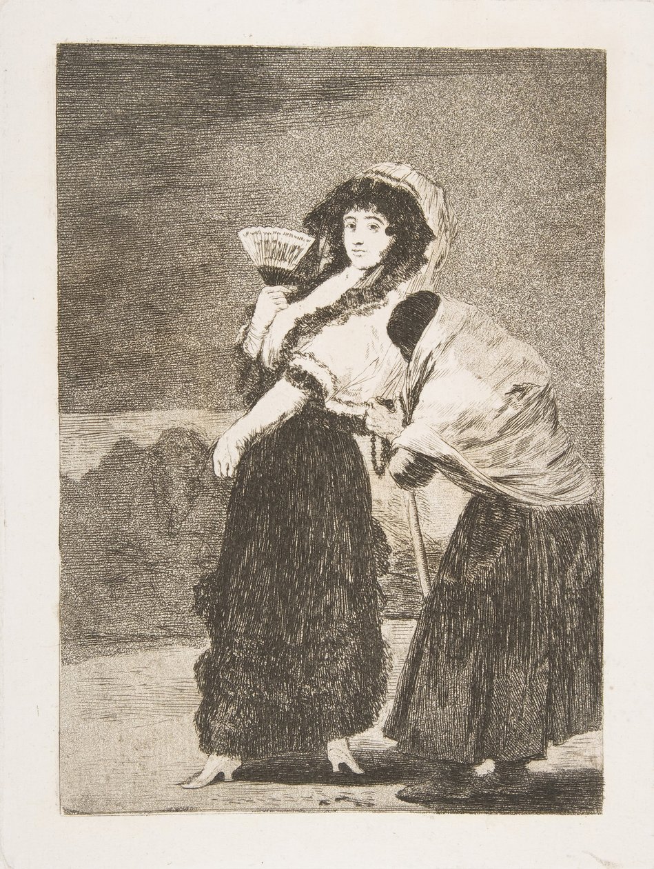 Ilustração 16 de Los Caprichos: Pelo amor de Deus: e era sua mãe Dios la Perdone ..., 1797-98. de Francisco de Goya